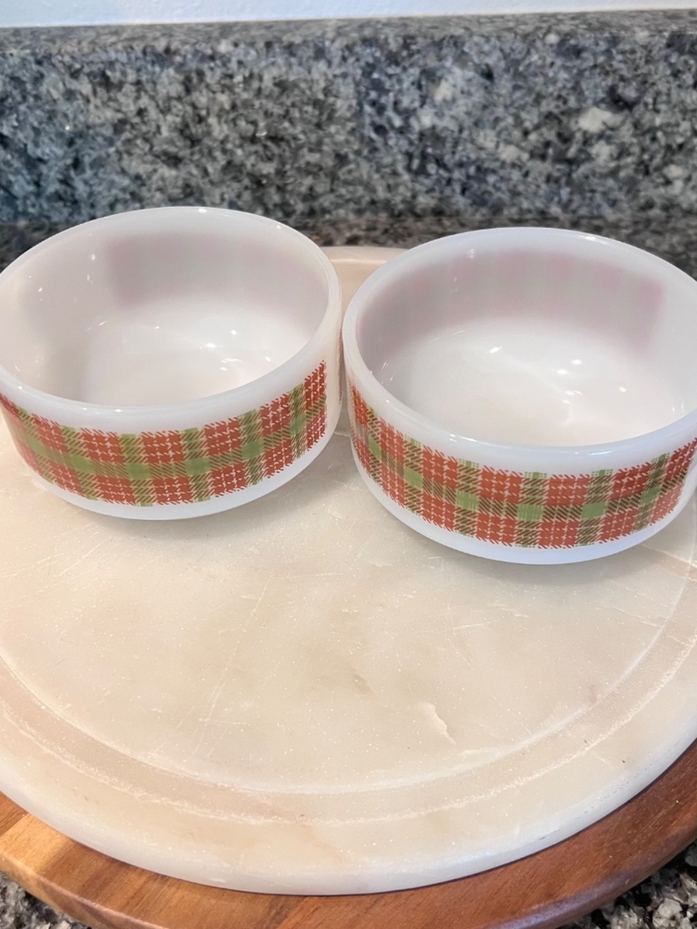 Glasbake J-2711 Red Green Plaid Milk Glass Soup Mugs Set of 2 USA - Picture 12 of 17